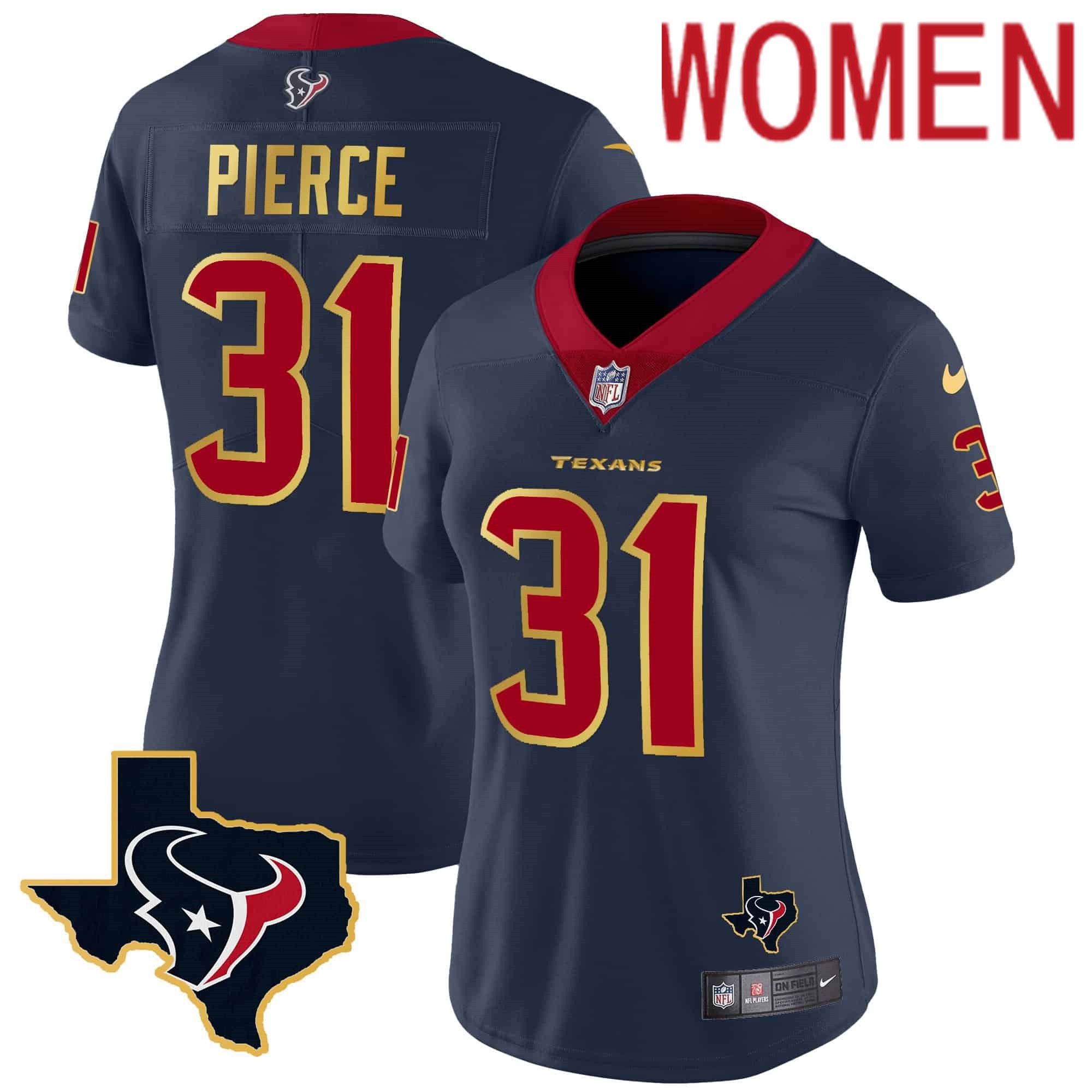 Women Houston Texans #31 Pierce Dark blue Gold 2024 Nike Trim Vapor NFL Jersey style 1